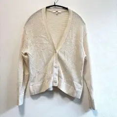 ユニクロUNIQLOメッシュショートカーディガン　オフホワイトL 綿100%
