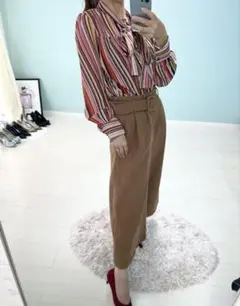 Otto オットー　マルチストライプボウタイブラウス