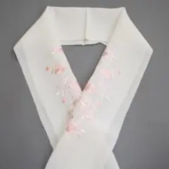 M808-6 新品 絹交織 刺繍半衿 白色/ピンク系枝花