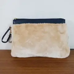 D.KELLY ディーケリー ファー クラッチ バッグインバッグ ベージュ