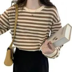 韓国風♥ストライプトップス M　ブラック 新品　ボーダー リブトップス