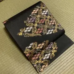 正絹 袋帯《草木染 グリーン 花菱》