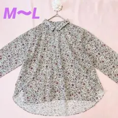 【再値下げ】coral 花柄 ブラウス シャツ7分袖 ボタンダウン M～L