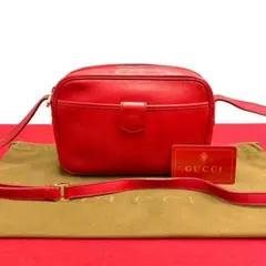 極 美品 オールドグッチ GG ロゴ 刻印 レザー ミニ ショルダーバッグ 赤