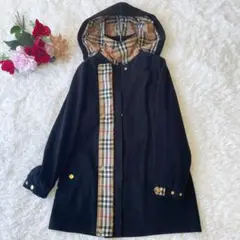 【BURBERRYS】ロングコート ノバチェック 金ボタン ロゴ フード 38