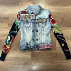 【美品】desigual デニムジャケット カラフル袖