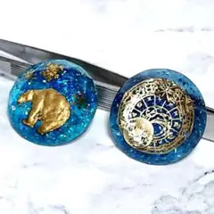 1セットのみ★オリジナル ハンドメイド レジンパーツ シロクマ 星 ブルー 青