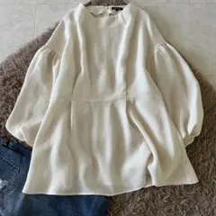 美品✨INDIVI バルーンスリーブペプラムブラウス 大きいサイズ XL 13号