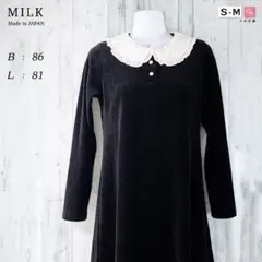 MILK ミルク ベロア 丸襟 カットソー 長袖 ミニ ワンピース 黒 ロリータ