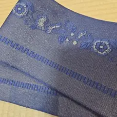 ⭐新品⭐ラメ入り紺 花柄刺繍 半幅帯