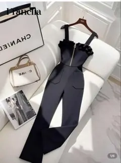 Francia フリル付きパンツセットアップ ブラック