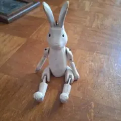 木製ウサギの置物 可動式 約24cm