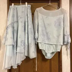 水色 花柄 ダンス衣装 セット