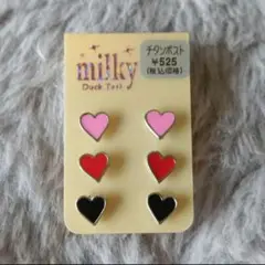 ハート ピアス 3色セット ピンク レッド ブラック チタンポスト