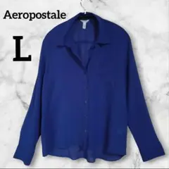 Aeropostale 【L】シフォン素材長袖シャツ ブルー　青