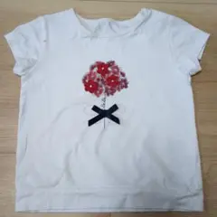 花柄刺繍 ホワイト 半袖Tシャツ　べべ