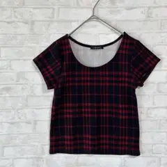 【イング】ネイビー/レッド チェック 半袖トップス a2938
