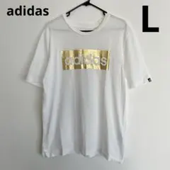 アディダス メンズ 半袖Tシャツ 白 ゴールド ビッグロゴ L
