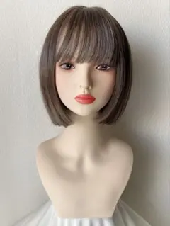 新品　フルウィッグ　ボブ　ぱっつん　アッシュブラウン　耐熱　かつら　ウィッグ