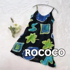 【ROCOCO】黒 キャミソールチュニック ひざ丈ワンピース シアー 1716