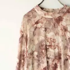 used レトロ 古着 アート 花柄 水彩 ストレッチ ニット トップス