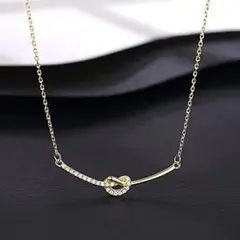 A1002【幸せの結び目☆】スマイル ネックレス CZダイヤ ギフト K18YG