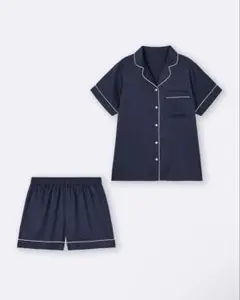 gu パジャマ サテン ブルー ネイビー 青 ショートパンツ 半袖