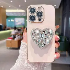 iPhoneケース 16 ピンク ハート ラインストーン 落下防止 スマホ