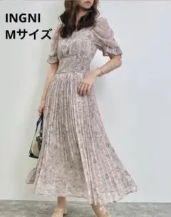 INGNI イング 花柄 Vネック プリーツ ロング ワンピース 半袖 M