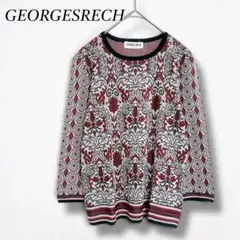 美品❤【ジョルジュレッシュ】総柄ジャガード編みニットトップス 七分袖プルオーバー