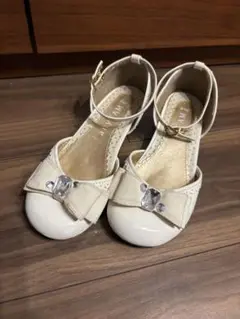 エニファム 20 発表会　入学式　結婚式　リボン付きホワイトキッズシューズ