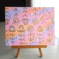 フラワーイラスト　手書き　アートパネル　インテリア