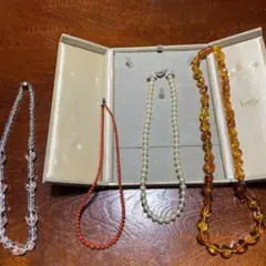 パール 琥珀 珊瑚 水晶 ネックレス4本セット