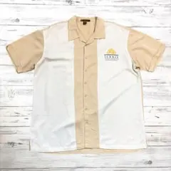 HARRITON 半袖シャツ 刺繍ロゴ ベージュ×ホワイト 2XL 0911
