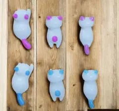 ミニネコ6個セット　ハンドメイド　レジン　白とピンクとブルーのセット