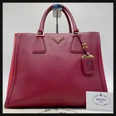 【美品】PRADA サフィアーノレザー 三角プレート ハンドバッグ ガレリア