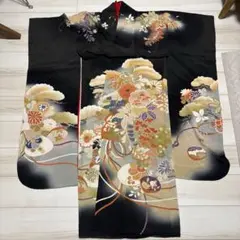 正絹 アンティーク着物 振袖 三つ紋