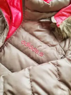 美品 adidas ダウンジャケット フード付 ピンク ブラウン