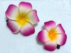 プルメリア サイド ヘアクリップ 2点セット (ホワイト/フクシア)