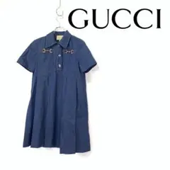 22SS GUCCI グッチ ホースビット付き デニム プリーツ ワンピース
