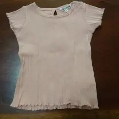 リブ編みピンクTシャツ フレンチスリーブ