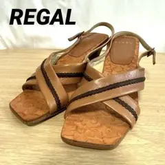 【美品】REGALリーガル　レザーサンダル スクエアトゥ　ブラウン