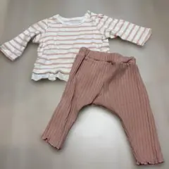ストライプ柄トップスとパンツセット