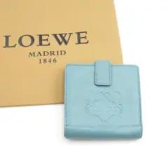 ✨美品✨ LOEWE ミニ財布 アナグラム アマソナ 折財布 水色 ライトブルー
