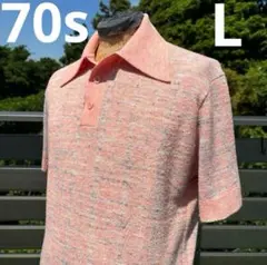 L 美品 USA製 70s Kmart ピンク ミックスニット ポロシャツ