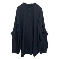 GU ジーユー ノーカラーシャツ ブラウス フリル ブラック XL レディース