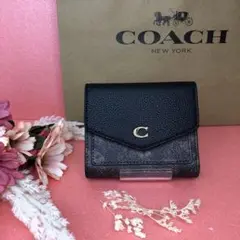 ☆COACH 折財布 ブラック ブラウンホースu0026キャリッジ C