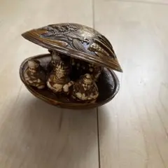 蛤の彫刻 七福神 貝細工 置物 レトロ ハマグリ 縁起物 骨董