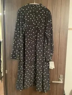IÉNA 黒・白水玉 長袖ロングワンピース