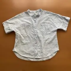五分丈　バンドカラーシャツ　ブルー